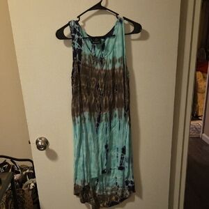 Casual Blue and Green Sleeveless Halter Sundress